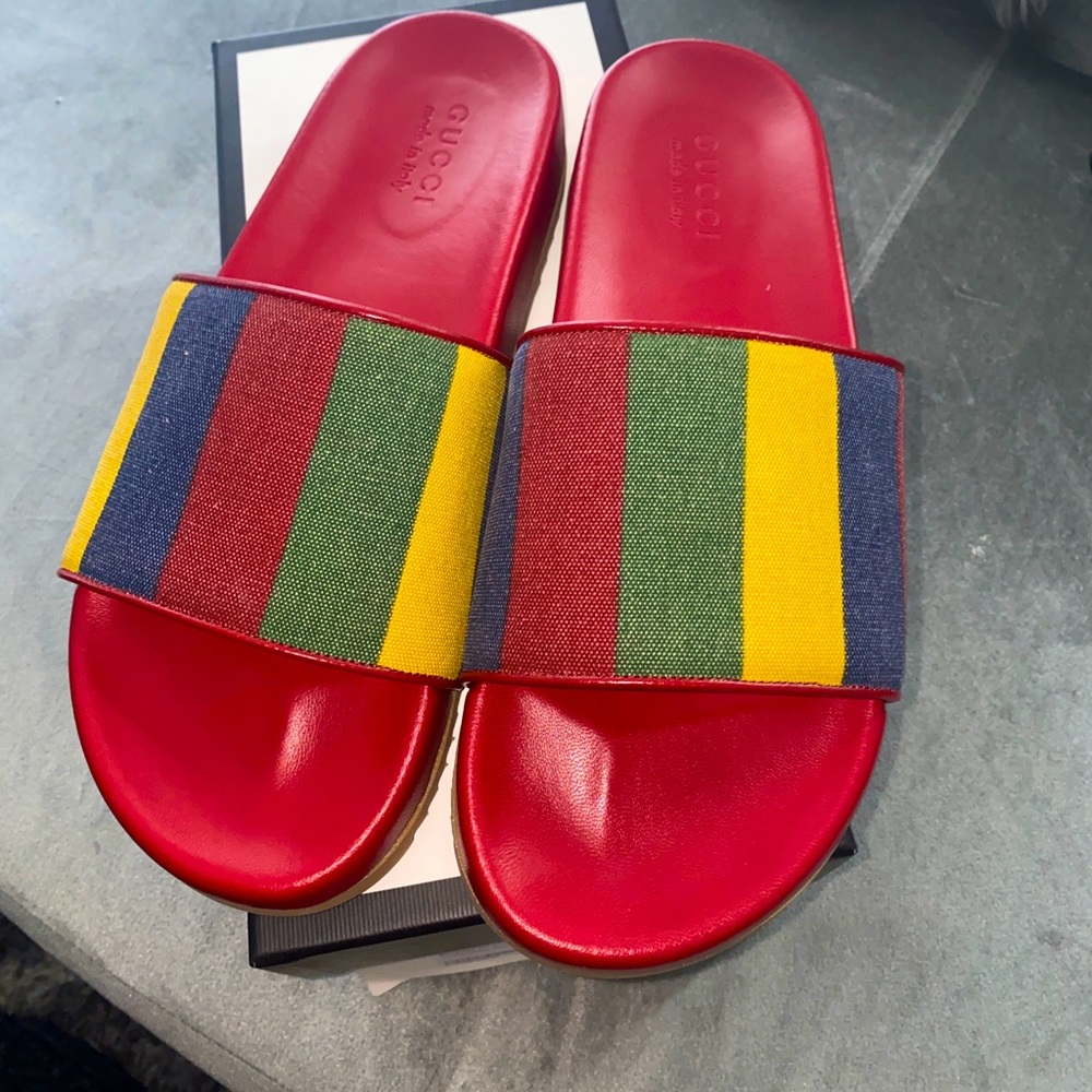 Gucci Baiadera Stripe Slide Sandals RED